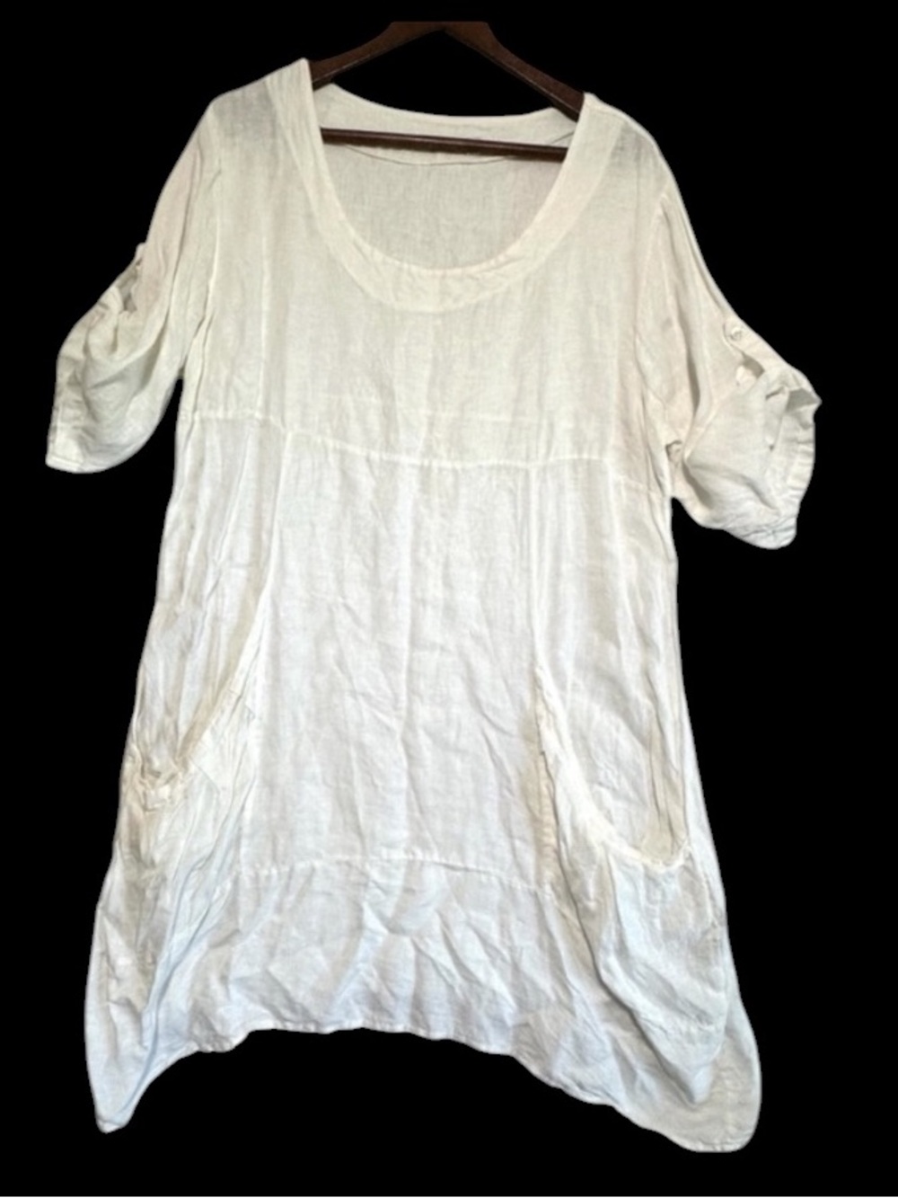 VASNA Made In Italy 100% Linen Oversized Tunic Lagenlook Pocket Dress White XL - Picture 2 of 9